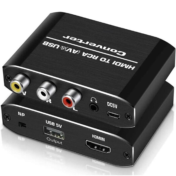 HDMI to RCA Converter with 3.5mm , 1080p 60Hz HDMI to AV 3RCA CVBs Composite Video Audio Converter Adapter Supports PAL/ NTSC for TV Stick, Roku, Chromecast, TV, PC, Laptop, Xbox, HDTV, DVD Player