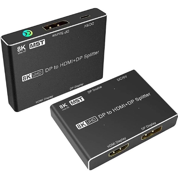 ESTONE DisplayPort HDMI Splitter 8K MST SST 1In 2Out Directional DP 1.4 8K@30Hz 4K@120Hz Converter Switch