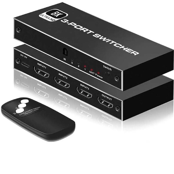 8K HDMI 2.1 Switch, ESTONE 3X1 HDMI Switch with IR Remote Control, 4K @120hz HDMI Switcher Box 8K@60Hz/4K@30Hz, 48Gbps, Support for Nintendo Switch PS4/PS5, Xbox 360/One Fire tv Stick