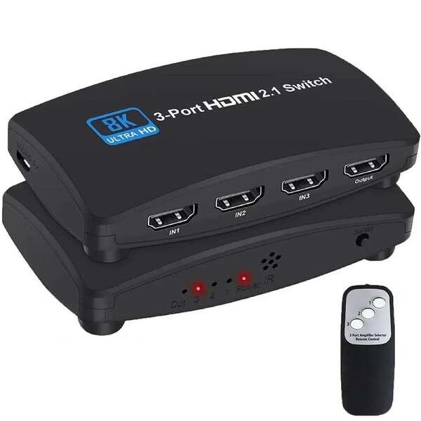 HDMI 2.1 Switch 8K, 4K@120Hz/8K@60Hz HDMI Switcher with Remote Control, 3 in 1 Out, HDCP2.3 YUV 4:4:4/RGB 4:4:4(Dolby Vision/Atmos),Dynamic HDR ,VRR for PS5/PS4/Xbox/Roku/Apple TV