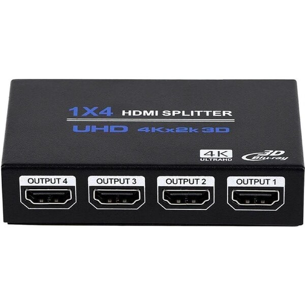 ESTONE HDMI Splitter 1 in 4 Out, 4K HDMI Splitter V1.4b Powered Audio Video Distributor Duplicate/Mirror Screen, 1x4 HDMI Splitter for TV Support 4kx2k 30Hz 3D for Xbox, PS5, Roku Blu-Ray Player, HDTV