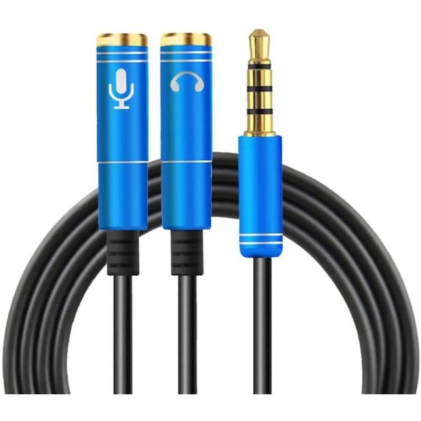 ESTONE (2Pack) Stereo Audio Aux Y Splitter Cable 3.5mm Male to 2 Port Female Audio Extension Cord for Earphone Headset Adapter,-Blue