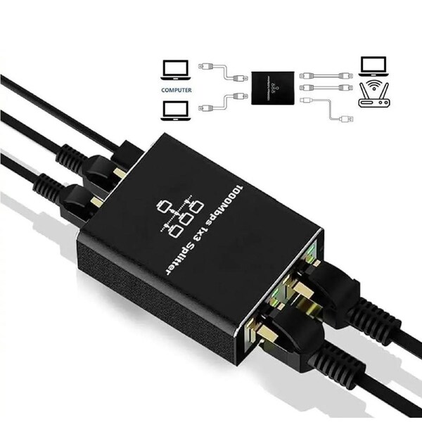 Ethernet Splitter 1 to 3 1000Mbps High Speed RJ45 LAN Splitter Adapter Gigabit Fast Internet CAT 5 5e 6 7 8 Network Cable Multi Port Splitter HUB for Home Office Business