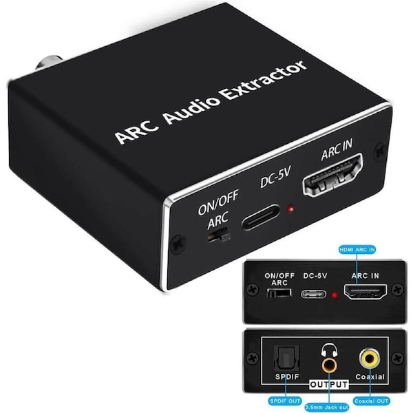 ESTONE HDMI ARC Audio Extractor Splitter, HDMI to Toslink, Coaxial, Analog 3.5mm Audio Converter , Return Channel Adapter for Soundbar Speaker Amplifier Headset