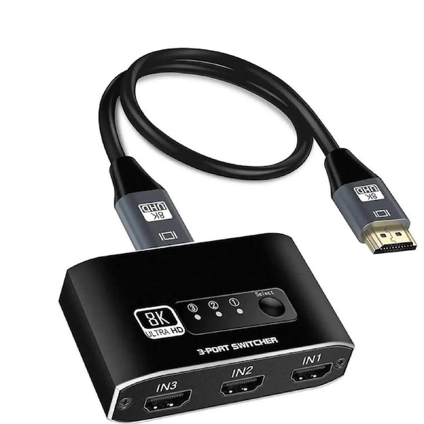 HDMI Switch 3 in 1 Out 8K@60Hz UHD HDMI Switcher Splitter with 3.9FT HDMI Cable, HDMI Switch Box Hub Support 8K 60Hz 3D 1080P HDCP2.3 for PS5 PS4 Xbox DVD Player Fire Stick Apple TV PC