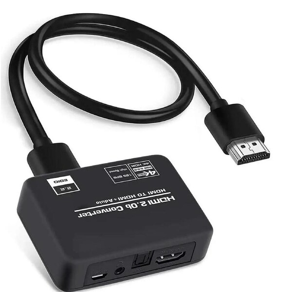 4K@60Hz HDMI 2.0b Audio Extractor Splitter Converter,ESTONE HDMI to HDMI + Optical Toslink SPDIF + 3.5mm Stereo Analog Audio, HDMI Audio Embedder Inserter for PS5,Xbox, Optical Fiber Included