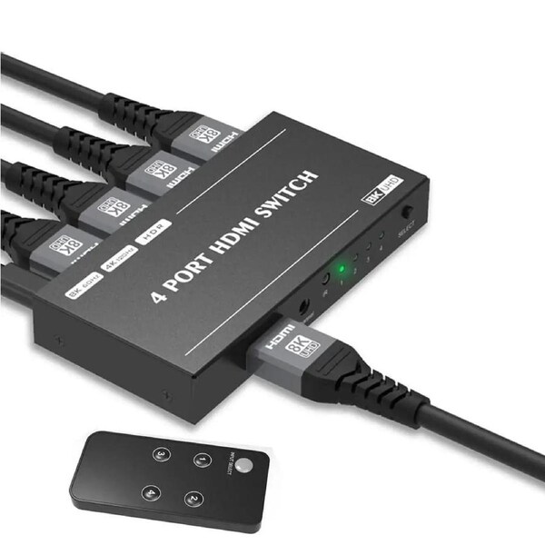 ESTONE HDMI 2.1 Ultra HD 8K High Speed 48Gbps Switcher Only 4in 1out 8K@60Hz 4K@120Hz Converter with Remote Control Compatible with Xbox PS5 Projectors Monitors