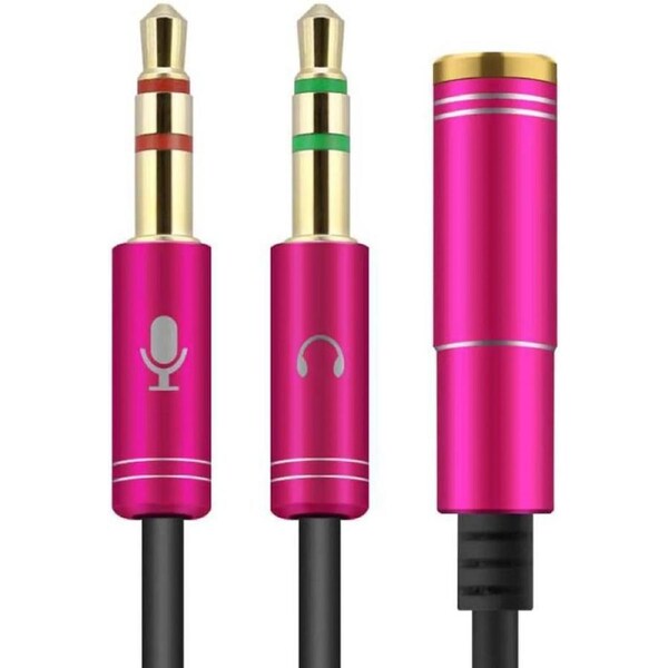 ESTONE (2 Pack) 3.5mm 4 Pin Female to 2x3.5mm 3 Pin Male Headphone Converter Head Audio Splitter Y Adapter Cable, 0.3M 1FT (Rose Pink)