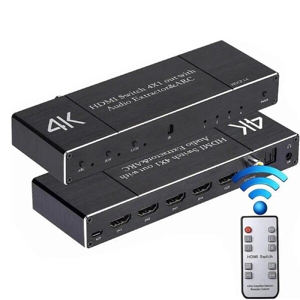 4K@60hz HDMI Switch 4 in 1 Out 4 Ports HDMI Switch HDMI Audio Extractor with IR Remote Support HDMI to Toslink SPDIF Coaxial 3.5mm Audio Out HDMI 2.0b HDCP 2.2 3D for fire Stick PS3 PS4, OZQ7