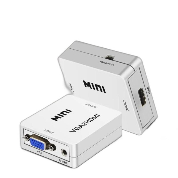 ESTONE VGA to HDMI Converter Gold-Plated Active Full HD 1080P Male to Female Adapte with USB Cable and 3.5mm Audio Port Cable Support Computer, Desktop, Laptop, PC, Monitor, Projector, HDTV - White