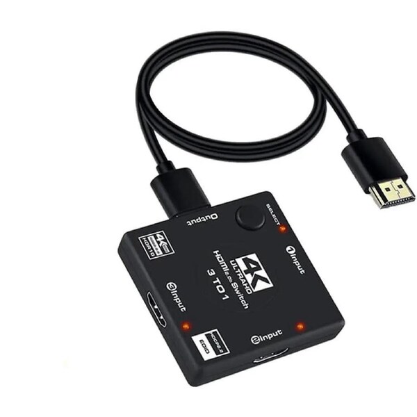 4K HDMI Switch 3 in 1 Out HDMI Splitter, HDMI Switch with 3.9FT HDMI Cable Supports HDR CEC 3D HDCP2.2 HDMI 3 Port Box Hub 4K 60Hz, Compatible with PS5 PS4 Xbox Fire Stick Roku Apple TV PC