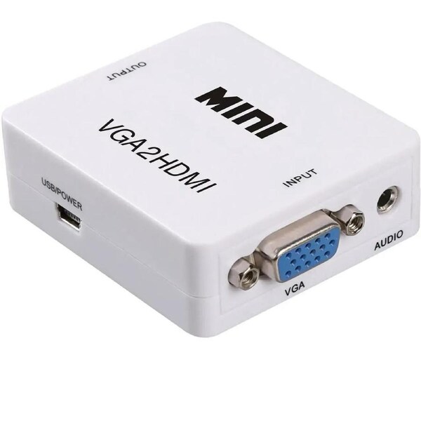 ESTONE Mini 1080p VGA to HDMI Converter Adapter With Audio Cable VGA2HDMI Adapter Connector with Micro USB and 3.5mm Audio Port Cable for PC/Laptop/DVD - White