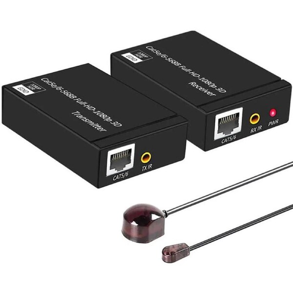 HDMI Extender 1080P 60m/200ft with IR Remote Control HDMI Repeater HD HDMI Network Extender Over Single RJ45 Cat6 Ethernet Cables Support Laptop DVD PS3/4 HD Box