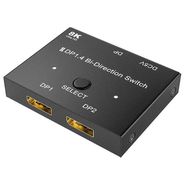 Displayport Switch 8K, Bidirectional DP 1.4 Switch 8K @ 30Hz, 4K @ 120Hz, Displayport Switcher 1 to 2/2 in 1 Out with LED Indicator for PC Host Monitor etc