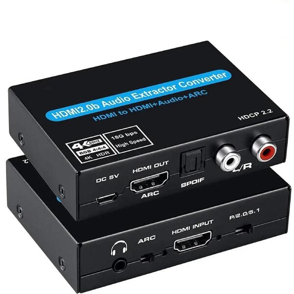 ESTONE 4K HDMI Audio Extractor Splitter, HDMI to HDMI + Optical Toslink SPDIF + 3.5mm Audio Jack HDMI Audio Support ARC Function for PS4 Xbox One DVD Blu-ray Player HD TV Projector