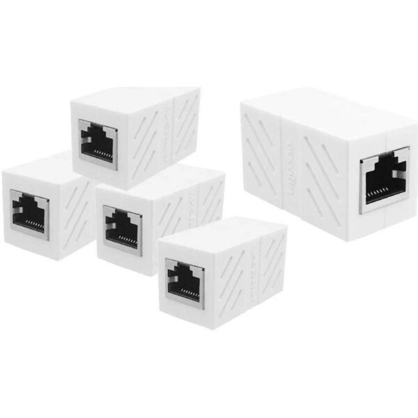 ESTONE RJ45 Coupler In Line Coupler Female to Female Cat7 Cat6 Cat5e Ethernet Cable Extender Adapter (5-Pack White)