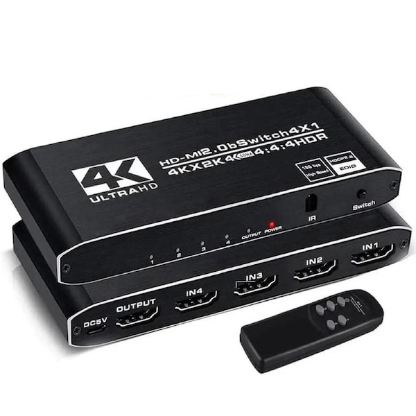 HDMI Switch 4 Ports (4 x 1) 4K 60Hz HDMI 2.0 Switcher with IR Remote Control Support HDR & HDCP 2.2 & 3D &Full HD 1080P, Compatible for PS4/Xbox One/Fire TV/Apple TV/Sky Box/STB/DVD/Roku
