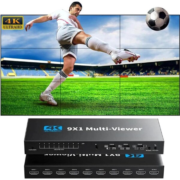 HDMI Multi-viewer Switch 9x1, ESTONE HDMI Nine Multi-Viewer Seamless Switcher 9 in 1 Out, 10 Viewing Modes and Audio Switch for Security Camera, Gaming Consoles