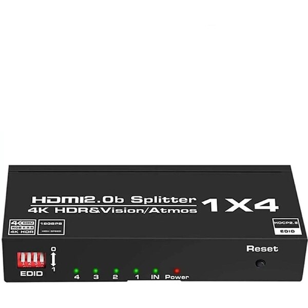 4K@60Hz HDMI Splitter 1 in 4 Out EDID,ESTONE 1x4 Powered HDMI Splitter for Four Monitors w/Power Adapter, 4K@60Hz 4 Monitors Duplicate/Mirror for PS4 Fire Stick HDTV
