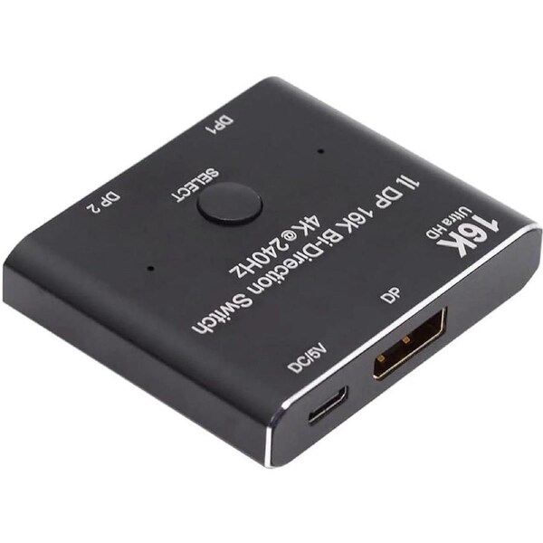 ESTONE DisplayPort Switch 16K Splitter Bi-directional DP 2.0 Switcher 2 in 1 Out/1 in 2 Out Supports 16K@60Hz 4K@240Hz Compatible with PC Host Monitor Laptop etc (A0201)
