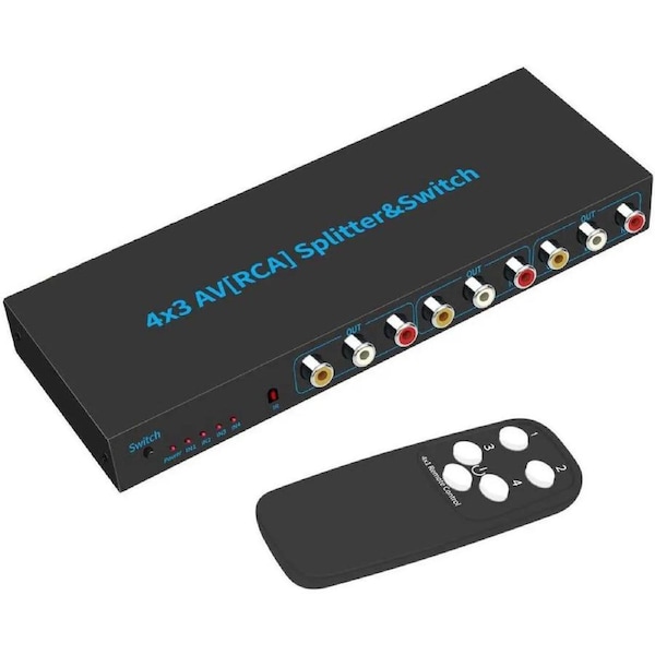 4 Way AV RCA Switch, 4 in 3 Out Composite Video L/R Audio Switcher Selector Box for DVD Player, SNES, N64, PS2/3 Game Consoles