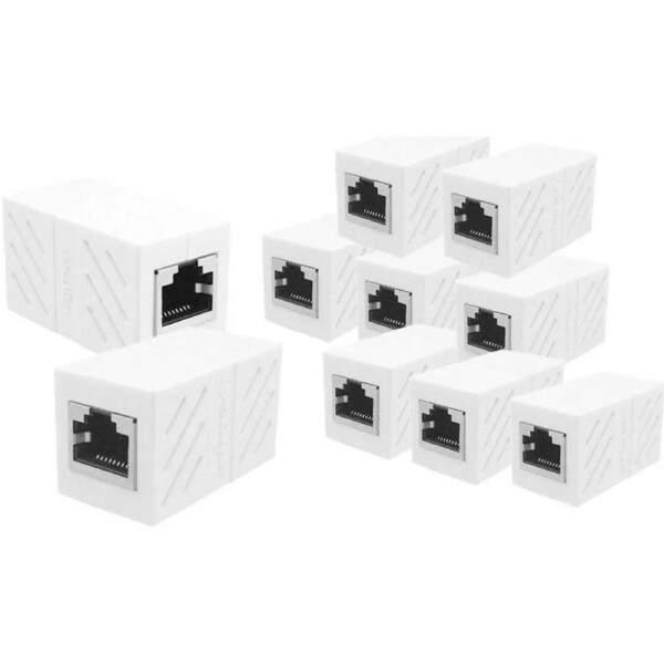 ESTONE 10-PACK RJ45 Coupler In Line Coupler Female to Female Cat7 Cat6 Cat5e Ethernet Cable Extender Adapter (White)
