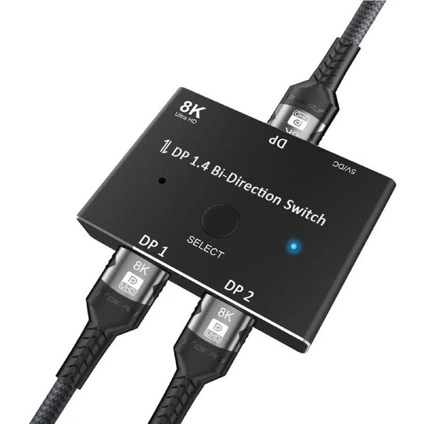ESTONE DisplayPort 8K DP 1.4 2In 1Out 1In 2Out Switch Bi-Direction 8K@60Hz 4K@120Hz Splitter Converter for Multiple Source and displays