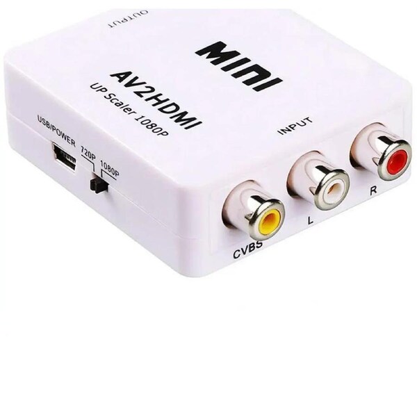 ESTONE RCA to HDMI, 1080P Mini RCA Composite CVBS AV to HDMI Video Audio Converter Adapter with USB Charging Cable for TV/PC/PS3/Blue-Ray DVD,White