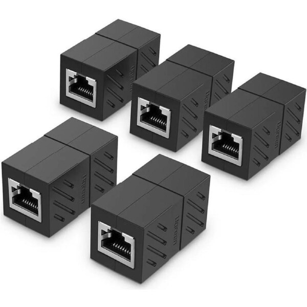 ESTONE RJ45 Coupler In Line Coupler Female to Female Cat7 Cat6 Cat5e Ethernet Cable Extender Adapter (5-Pack Black)
