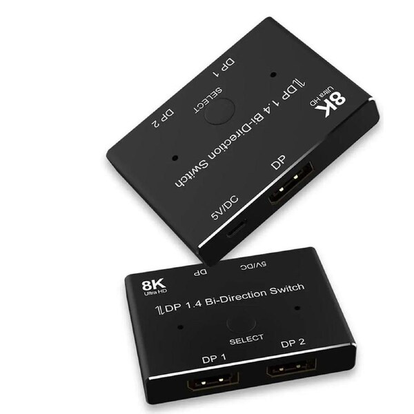 ESTONE DisplayPort 1.4 Splitter Switch 8K, DP 1.4 Switcher 2 in 1 Out 8K@60Hz DP Splitter 1 in 2 Out 4K@120Hz 2K@144Hz Bi-Directional for Multiple Source and Displays