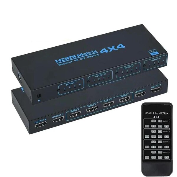 4K@30Hz HDMI Matrix Switch Splitter 4 in 4 Out with Remote, 4x4 HDMI Splitter Switcher 4K, Support 4K@30Hz 3D 10.2Gbps, HDMI 1.4, 1080P@60Hz, 3D, YUV 4:2:0 for PS4,Xbox,Fire Stick,etc