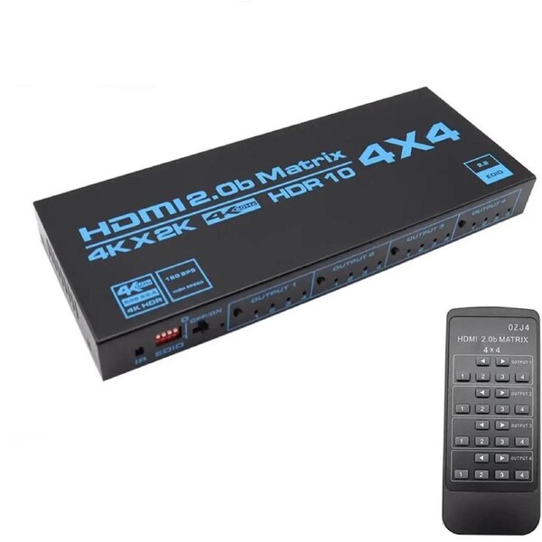 4K HDMI Matrix Switch 4 X 4 ,4 in 4 Out Video Switcher Splitter,Support EDID Extractor with IR Remote Controller,Support 4K@60Hz 3D 18.5Gbps, HDMI 2.0b, HDCP 2.2,HDR10