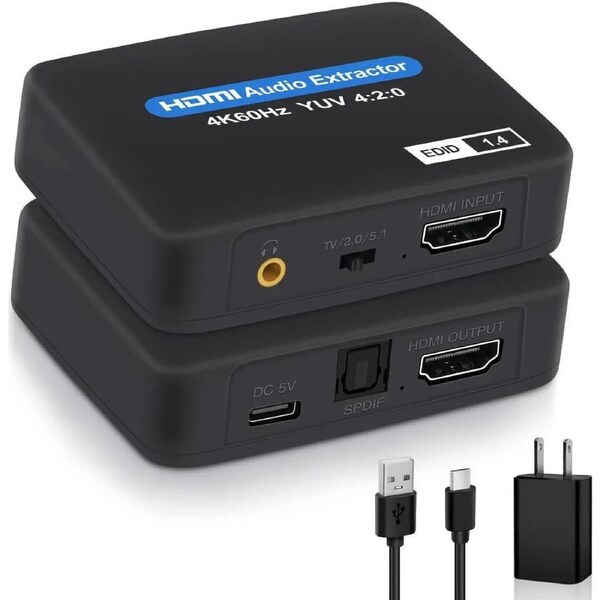 ESTONE 4K 60Hz HDMI Audio Extractor Splitter, HDMI to HDMI + Optical Toslink SPDIF + 3.5mm Audio Jack HDMI Audio Support Audio Mode TV, 2.0CH and 5.1CH