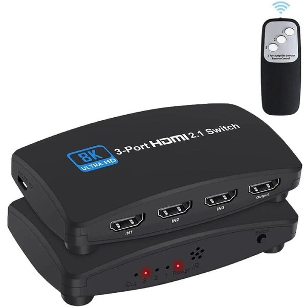 8K 60Hz HDMI 2.1 Switch 3x1 4K 120Hz 48Gbps,HDCP 2.3,VRR, HDR ,HDMI Switcher 3 in 1 Out,3 Port HDMI Selector,IR Remote,for QLED TV,PS5,Xbox,Fire Stick,Roku,Blu Ray,Projector