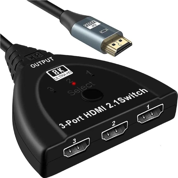 HDMI Switch 3 in 1 Out 8K@60Hz UHD HDMI Switcher with Pigtail Cable, HDMI Switch Box Hub Support 8K 60Hz 3D 1080P HDCP2.3 for PS5 PS4 Xbox DVD Player Fire Stick Apple TV PC (OZ8Q3-1)