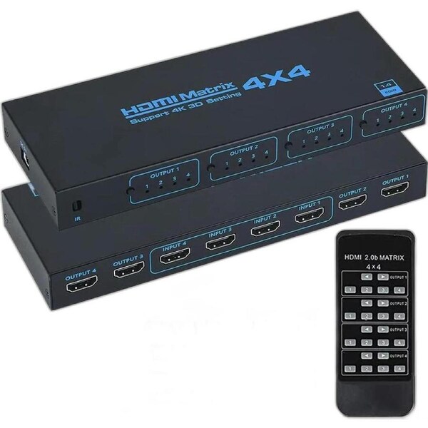 HDMI Matrix 4x4 , 4K HDMI Matrix Switch 4 in 4 Out Switcher Splitter Box with IR Remote Control, Support HDMI 1.4, 1080P@60Hz, 3D, YUV 4:2:0