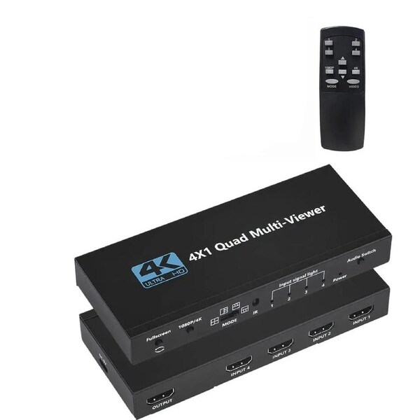 4K HDMI Multiviewer Switch 4x1,ESTONE HDMI Quad Seamless Switcher/Screen Divider 4 in 1 Out with IR Remote Control, Support 4K@60hz,1080P, HDCP 1.4 and 5 Display Modes for Security Camera, PS4, Laptop