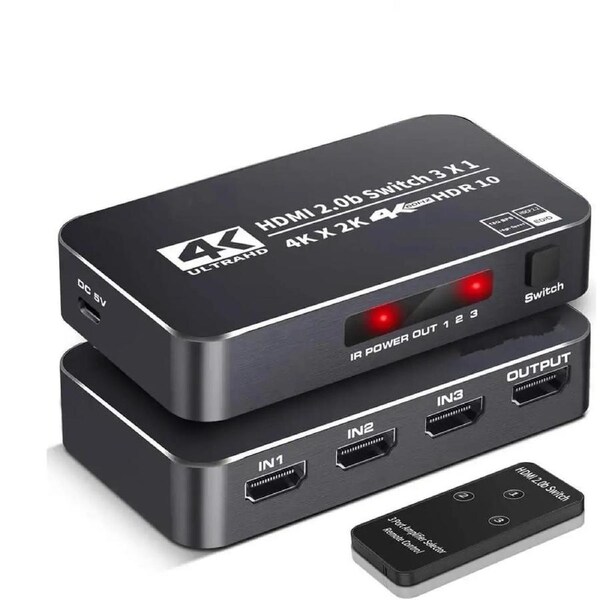 ESTONE 4K@60Hz 3 Port HDMI Switch, 3 in 1 Out HDMI Switcher Selector Support HDR & HDCP 2.2 & Full 3D with IR Remote Control for Nintendo Switch,Xbox PS5/PS4,Fire Stick,Roku,Apple TV