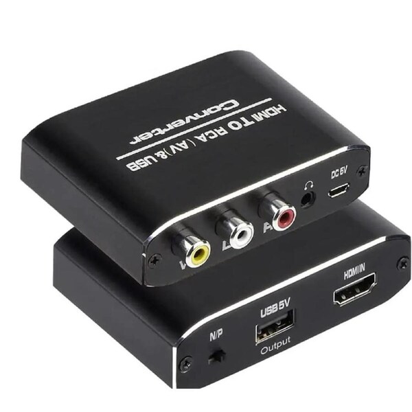 HDMI to AV/RCA Converter with 3.5mm Aux Audio, 1080p HDTV HDMI to Composite RCA Audio Video A/V CVBS Adapter Converter Box with Power Adapter, High-end Metal Box