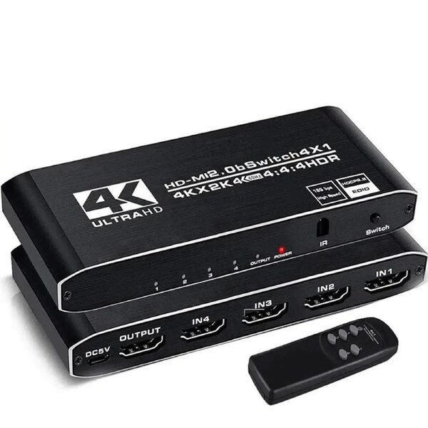 4K HDR HDMI Switch, 4 Ports 4K 60Hz HDMI 2.0 Switcher Selector with IR Wireless Remote, Support HDCP 2.2 YUV444/RGB888 HDR10 for Xbox PS5/4 Blu-Ray Player Fire Stick Roku TV
