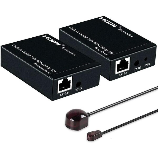 ESTONE HDMI Extender Over Cat5e/6 up to 1080P@60Hz 196ft/60m with IR Control, FHD HDMI Supports Laptop DVD PS3/4 HD Box, Gaming, Video Production and More
