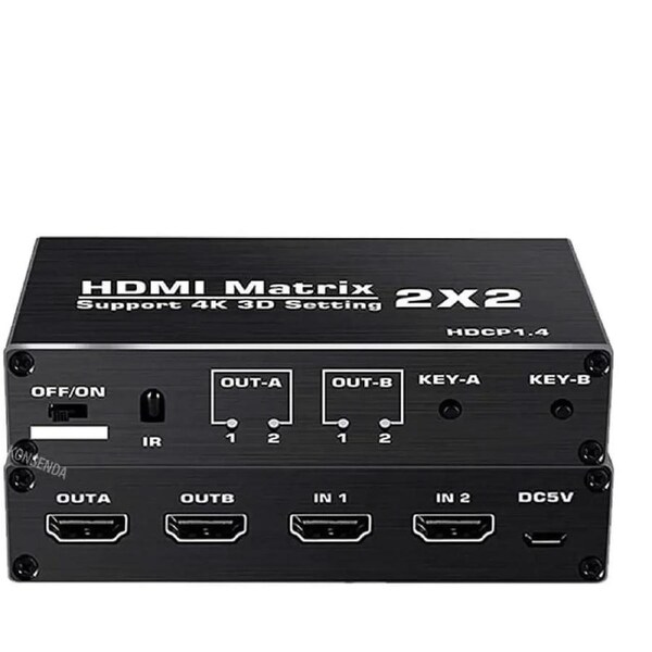 ESTONE 2x2 HDMI Matrix Switch Up to 4K 60Hz HDR, HDMI 2.0b, HDCP 1.4 , 3D,1080P,YUV 4:2:0, IR Remote, 2 in 2 Out Video (OZJ3)