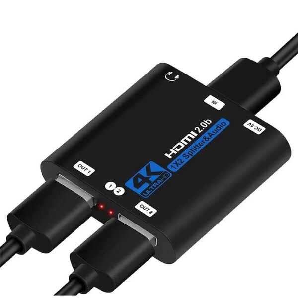 ESTONE HDMI Splitter 1 in 2 Out with Audio Extractor, 4K 1x2 HDMI Splitter for Dual Monitors HD 1080P 3D Splitter, Supports HDCP2.2, Xbox PS3/4/5 Sky Box Fire Stick DVD (OZF6-1)