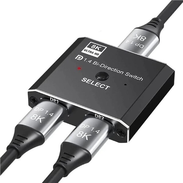 ESTONE DP Switch 2 in 1 Out, Bi-Directional Displayport Splitter 1 in 2 Out, 8K@30Hz, 4K@120hHz, Support 3D, CEC for Projector, Xbox, PS5/4/3