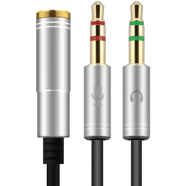 ESTONE (2 Pack) 3.5mm Jack Adapter CTIA - Y Splitter Audio Cable with Separate Microphone and Headphone Connector Compatible for PC, PS4 Gaming Headset- 1Ft/30cm, (Gray)