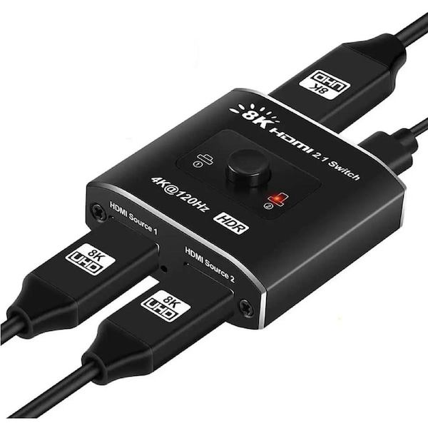 ESTONE HDMI Switch 2 in 1 Out, 8k 2x1 HDMI Switch, HDMI Switch 4k 120hz High-Speed 48gbps, Button Switch, Hdmi 2.1 Switch Support Hdcp2.3, Dynamic HDR for 8k Tv, Xbox X, Ps5 (OZ8Q2B)