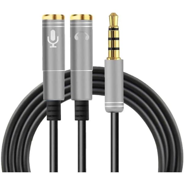 ESTONE (2Pack) Stereo Audio Aux Y Splitter Cable 3.5mm Male to 2 Port Female Audio Extension Cord for Earphone Headset Adapter,-Gray