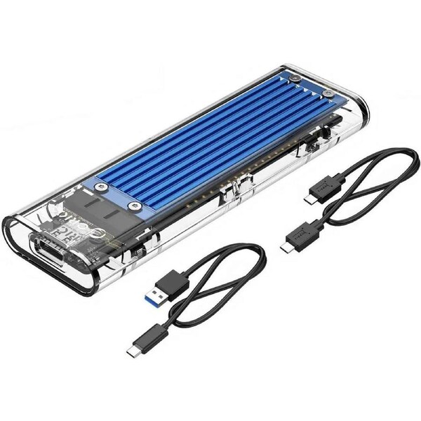 ESTONE M.2 SSD Enclosure USB 3.1 USB C to NVMe M.2 Adapter Transparent USB 3.1 Type C Gen 2 10Gbps to M-Key Hard Drive Caddy External Case for 2230/2242/2260/2280 Support UASP, Tool-Free -Blue