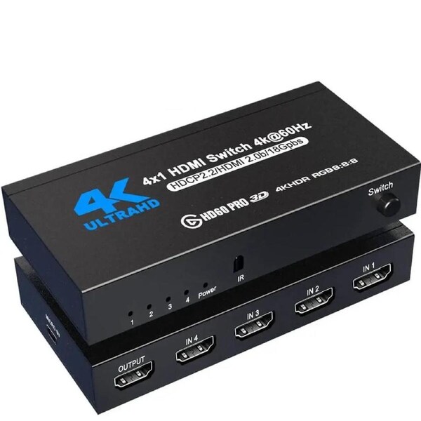 [2023 Upgraded]HDMI Switch 4K@60Hz,4 in 1 Out HDMI Hub Switch with Remote,Aluminum Hdmi 2.0 Switch 4 Port,Support 3D HDR,Compatible with Xbox PS5/4 Blu-Ray Player Fire Stick Roku TV