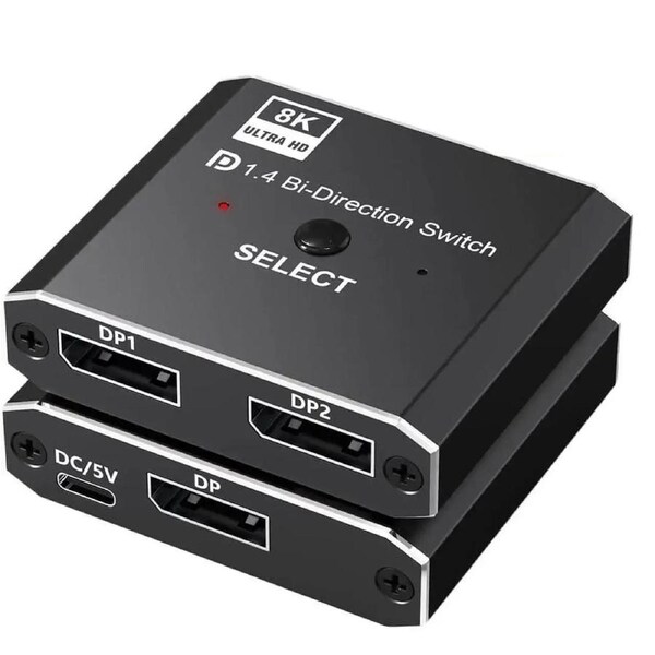 ESTONE 8K Displayport Switch - Bi-Directional DP Splitter 1 in 2 Out/2 in 1 Out 8K@30Hz 3D 4K@120Hz 2K 240Hz for Esports & Gaming,Multiple Source and Displays(OZQD)